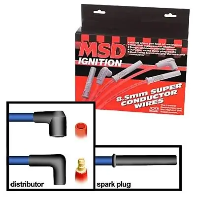 Tændkabel sæt 8,5 mm. MSD Ignition lige tændrørshætter (sort eller rød) 31193-31199 - Bestseller