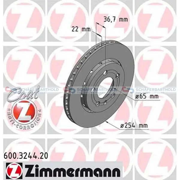 Udsalg - Bremseskive bagaksel, Ø-254 mm ZIMMERMANN - til VW
