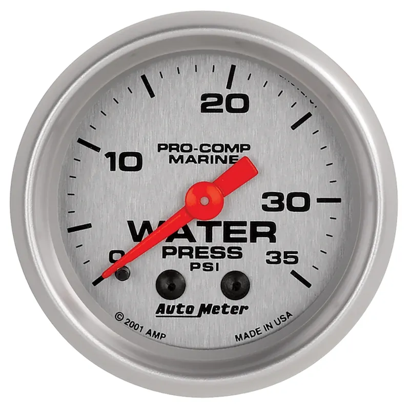 2-1/16" Water Pressure, 0-35 Psi, Marine Silver Ultra-Lite - Klar til levering